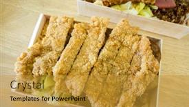  Presentation with chinese restaurant - Slides with fried-pork-chop-lunch-box background and a gold colored foreground
