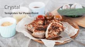  Presentation with summer holiday - Presentation theme having fried-pork-in-a-fork background and a light gray colored foreground