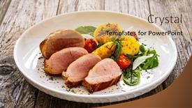  Presentation with vegetables - Presentation theme with fried-pork-loin-with-fried background and a coral colored foreground
