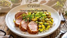  Presentation with mushrooms - PPT theme with fried-pork-loin-with-gnocchi background and a coral colored foreground