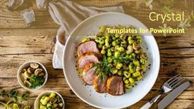  Presentation with mushrooms - PPT theme consisting of fried-pork-loin-with-gnocchi background and a tawny brown colored foreground