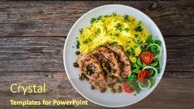  Presentation with vegetables - Theme featuring fried-pork-loin-with-mashed background and a violet colored foreground