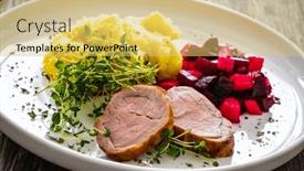  Presentation with potato - Slide set enhanced with fried-pork-loin-with-potato background and a yellow colored foreground