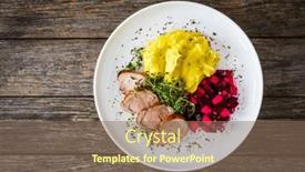  Presentation with potato - Presentation consisting of fried-pork-loin-with-potato background and a violet colored foreground