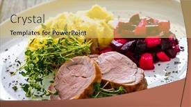  Presentation with potato - PPT theme consisting of fried-pork-loin-with-potato background and a yellow colored foreground