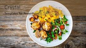  Presentation with onion - Slide set having fried-pork-meatballs-with-fried background and a coral colored foreground