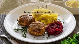  Presentation with wooden - Presentation theme with fried-pork-meatballs-with-mashed and a coral colored foreground