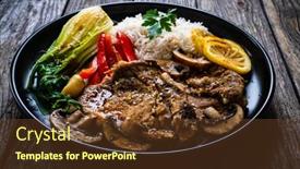  Presentation with steaks - Theme enhanced with fried-pork-steaks-with-lemon background and a tawny brown colored foreground