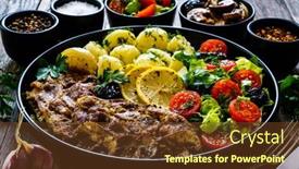  Presentation with steaks - Audience pleasing slide set consisting of fried-pork-steaks-with-lemon backdrop and a tawny brown colored foreground