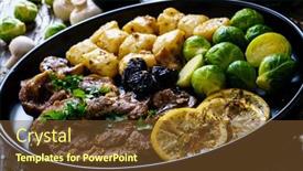  Presentation with brussels - Presentation consisting of fried-pork-steaks-with-lemon background and a tawny brown colored foreground