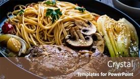  Presentation with steaks - Cool new PPT theme with fried-pork-steaks-with-mushrooms backdrop and a tawny brown colored foreground