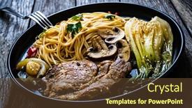  Presentation with steaks - Slide set enhanced with fried-pork-steaks-with-mushrooms background and a tawny brown colored foreground