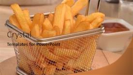  Presentation with sauces - Presentation theme enhanced with fried-potatoes-chest-and-sauces background and a gold colored foreground