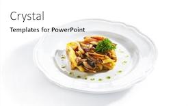  Presentation with restaurant menu - Colorful theme enhanced with fried-potatoes-with-mushrooms backdrop and a white colored foreground