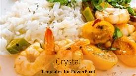  Presentation with rice - Slide deck with fried-prawns-with-boiled-white background and a gold colored foreground
