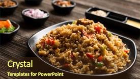 Presentation with rice - Beautiful PPT layouts featuring fried rice in plate backdrop and a tawny brown colored foreground