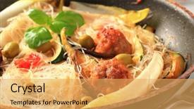  Presentation with noodles - Theme featuring fried rice noodles with meatballs background and a  colored foreground