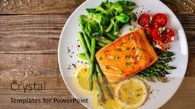  Presentation with asparagus - PPT theme with fried-salmon-and-asparagus background and a coral colored foreground