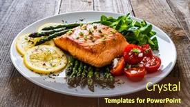  Presentation with asparagus - Slide set featuring fried-salmon-and-asparagus background and a tawny brown colored foreground