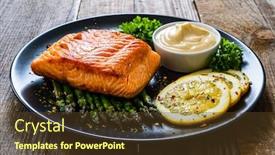  Presentation with asparagus - Amazing PPT layouts having fried-salmon-and-asparagus backdrop and a tawny brown colored foreground