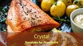  Presentation with mayonnaise - Audience pleasing PPT theme consisting of fried-salmon-fillet-with-boiled backdrop and a tawny brown colored foreground