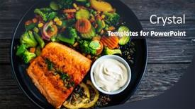  Presentation with mayonnaise - Slide deck having fried-salmon-fillet-with-mix background and a tawny brown colored foreground