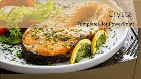 Presentation with steak - PPT theme having fried-salmon-steak-and-fresh background and a yellow colored foreground