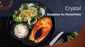  Presentation with steak - Audience pleasing presentation consisting of fried-salmon-steak-with-basmati backdrop and a tawny brown colored foreground