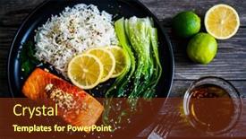  Presentation with steak - Amazing slide deck having fried-salmon-steak-with-lemon backdrop and a tawny brown colored foreground