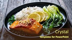  Presentation with steak - PPT layouts enhanced with fried-salmon-steak-with-lemon background and a tawny brown colored foreground