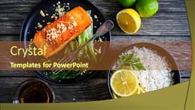 Presentation with steak - PPT theme having fried-salmon-steak-with-lemon background and a red colored foreground
