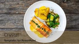  Presentation with cabbage - Presentation theme featuring fried-salmon-steak-with-lemon background and a coral colored foreground