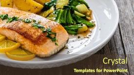  Presentation with cabbage - Presentation theme having fried-salmon-steak-with-lemon background and a tawny brown colored foreground