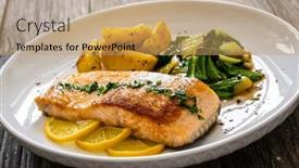  Presentation with cabbage - Presentation consisting of fried-salmon-steak-with-lemon background and a coral colored foreground