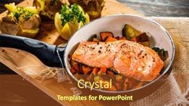  Presentation with frying - PPT layouts enhanced with fried-salmon-steak-with-mushrooms background and a tawny brown colored foreground
