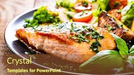  Presentation with steak - Beautiful slide deck featuring fried-salmon-steak-with-potatoes backdrop and a tawny brown colored foreground