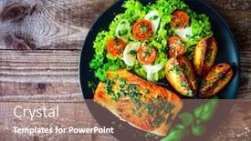  Presentation with salmon - Slide deck having fried-salmon-steak-with-potatoes and a coral colored foreground