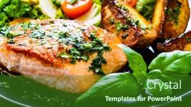  Presentation with salmon - Slide set featuring fried-salmon-steak-with-potatoes and a forest green colored foreground