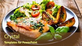  Presentation with steak - PPT theme enhanced with fried-salmon-steak-with-potatoes background and a tawny brown colored foreground