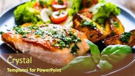  Presentation with salmon - Slide deck featuring fried-salmon-steak-with-potatoes background and a red colored foreground