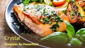  Presentation with steak - PPT theme enhanced with fried-salmon-steak-with-potatoes background and a tawny brown colored foreground