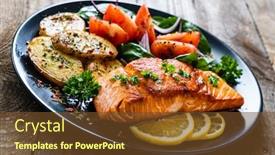  Presentation with salmon - PPT layouts enhanced with fried-salmon-steak-with-potatoes background and a tawny brown colored foreground