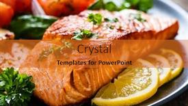  Presentation with steak - Colorful PPT theme enhanced with fried-salmon-steak-with-potatoes backdrop and a gold colored foreground