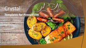  Presentation with steak - Cool new PPT layouts with fried-salmon-steak-with-potatoes backdrop and a violet colored foreground