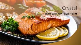  Presentation with salmon - Audience pleasing theme consisting of fried-salmon-steak-with-potatoes backdrop and a coral colored foreground