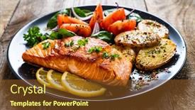  Presentation with salmon - Amazing PPT layouts having fried-salmon-steak-with-potatoes backdrop and a tawny brown colored foreground