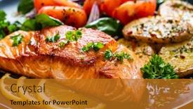  Presentation with steak - Slide deck consisting of fried-salmon-steak-with-potatoes background and a gold colored foreground