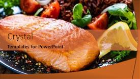  Presentation with steak - Audience pleasing PPT theme consisting of fried-salmon-steak-with-red backdrop and a coral colored foreground