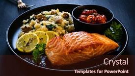 Presentation with salmon - Cool new presentation theme with fried-salmon-steak-with-risotto backdrop and a wine colored foreground
