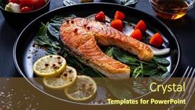  Presentation with spinach - Amazing PPT layouts having fried-salmon-steak-with-spinach backdrop and a tawny brown colored foreground